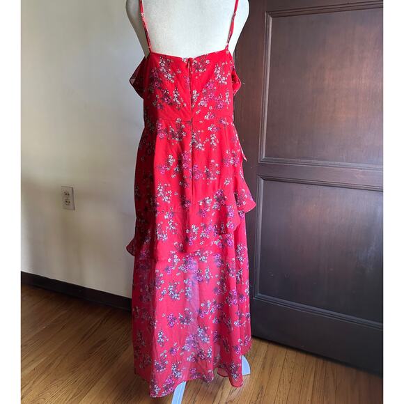 KEEPSAKE the Label | Red Floral Heart and Soul Ruffle Midi Slip Dress | Large - Picture 6 of 7
